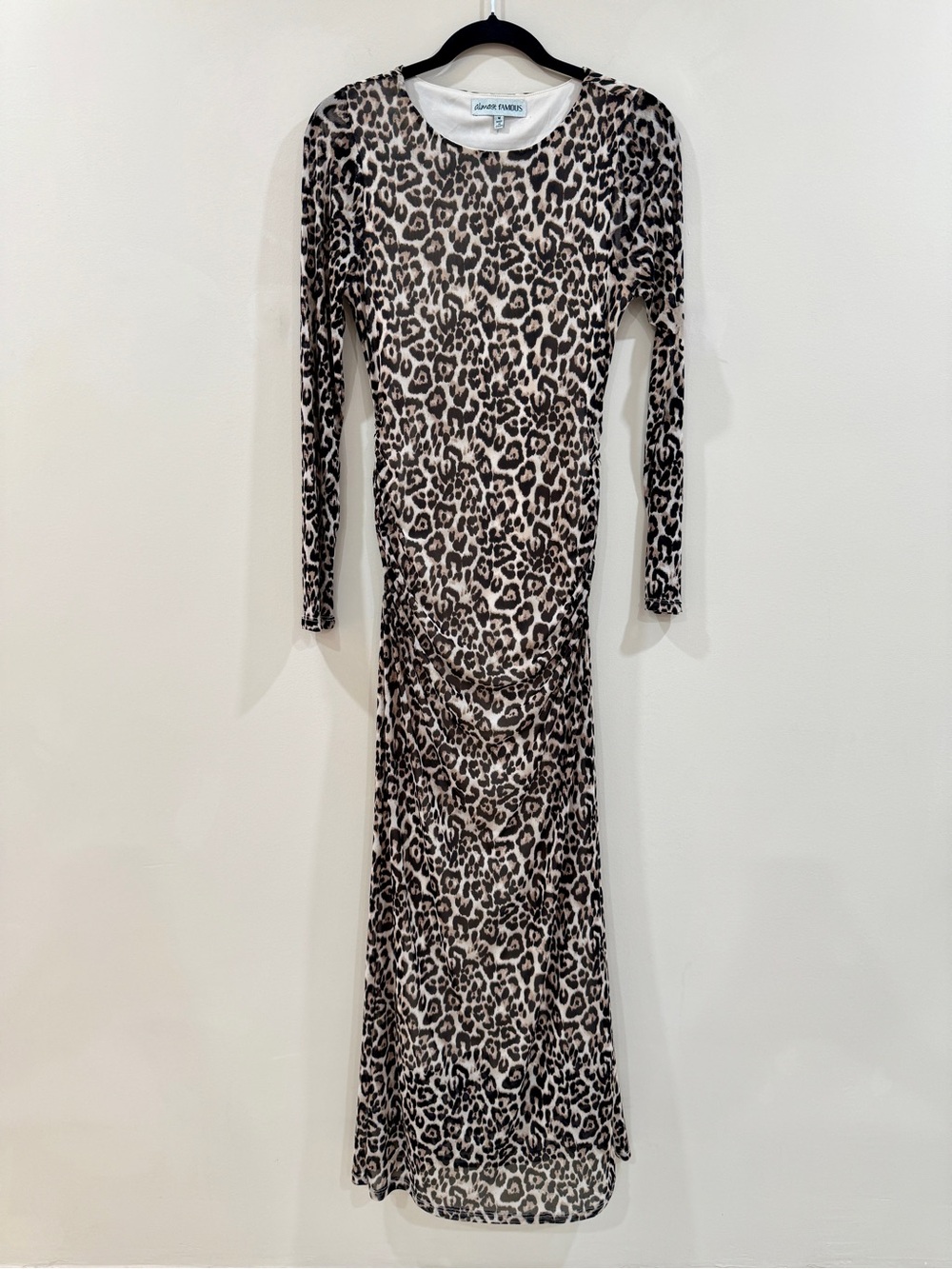 Almost Famous Leopard Print Mesh Ruched Bodycon Midi/Maxi Dress
